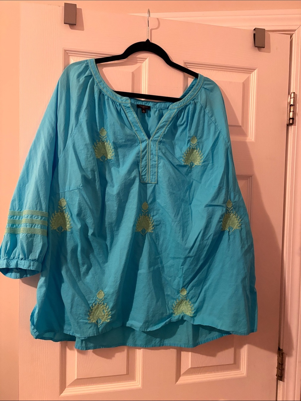 Talbots Turquoise Embroidered Peasant Tunic
